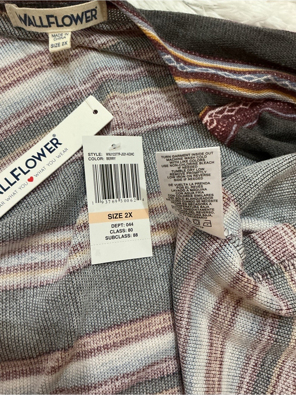 Wallflower 2X Open Front Striped Cardigan Duster Boho Lightweight Pocket Sweater - Picture 7 of 14
